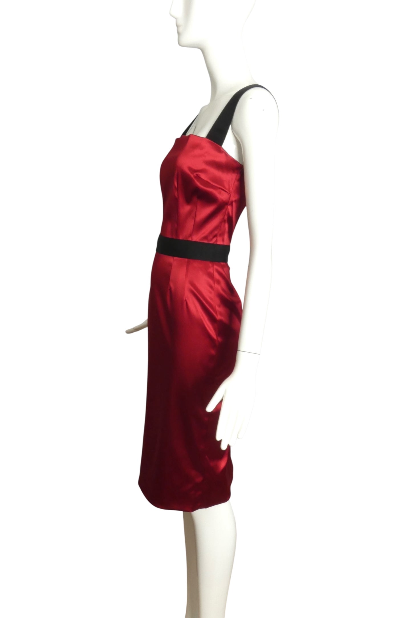 DOLCE & GABBANA- Red Satin Wiggle Dress, Size 6
