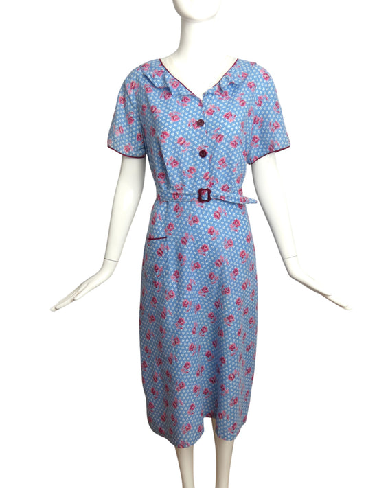 1940s Floral Print Cotton Dress, Size 12