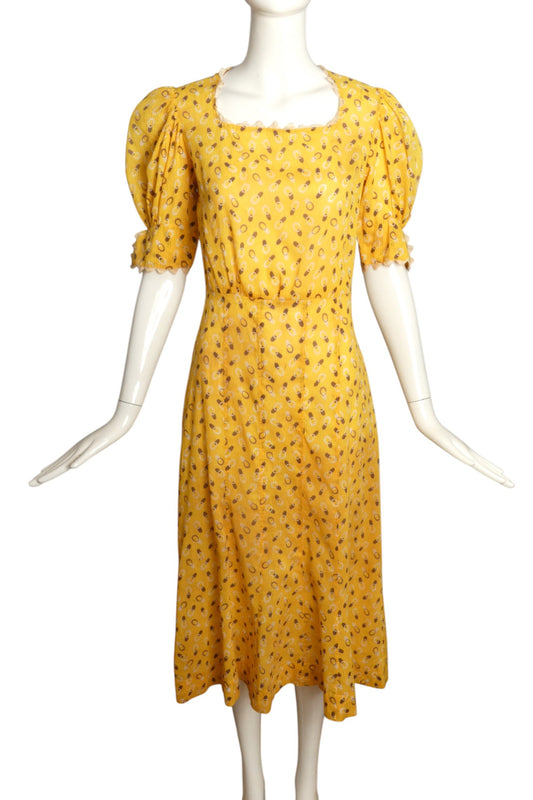 1930s Printed Cotton Day Dress, Size 4