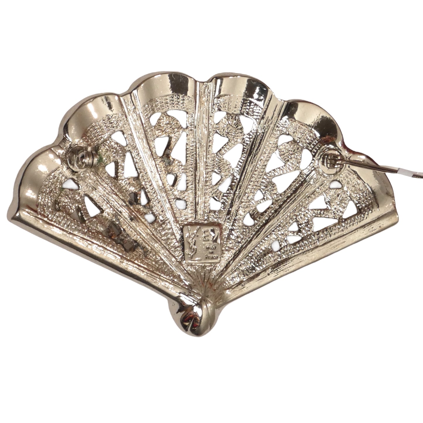 YVES SAINT LAURENT- 1980s Silver Rhinestone Fan Brooch