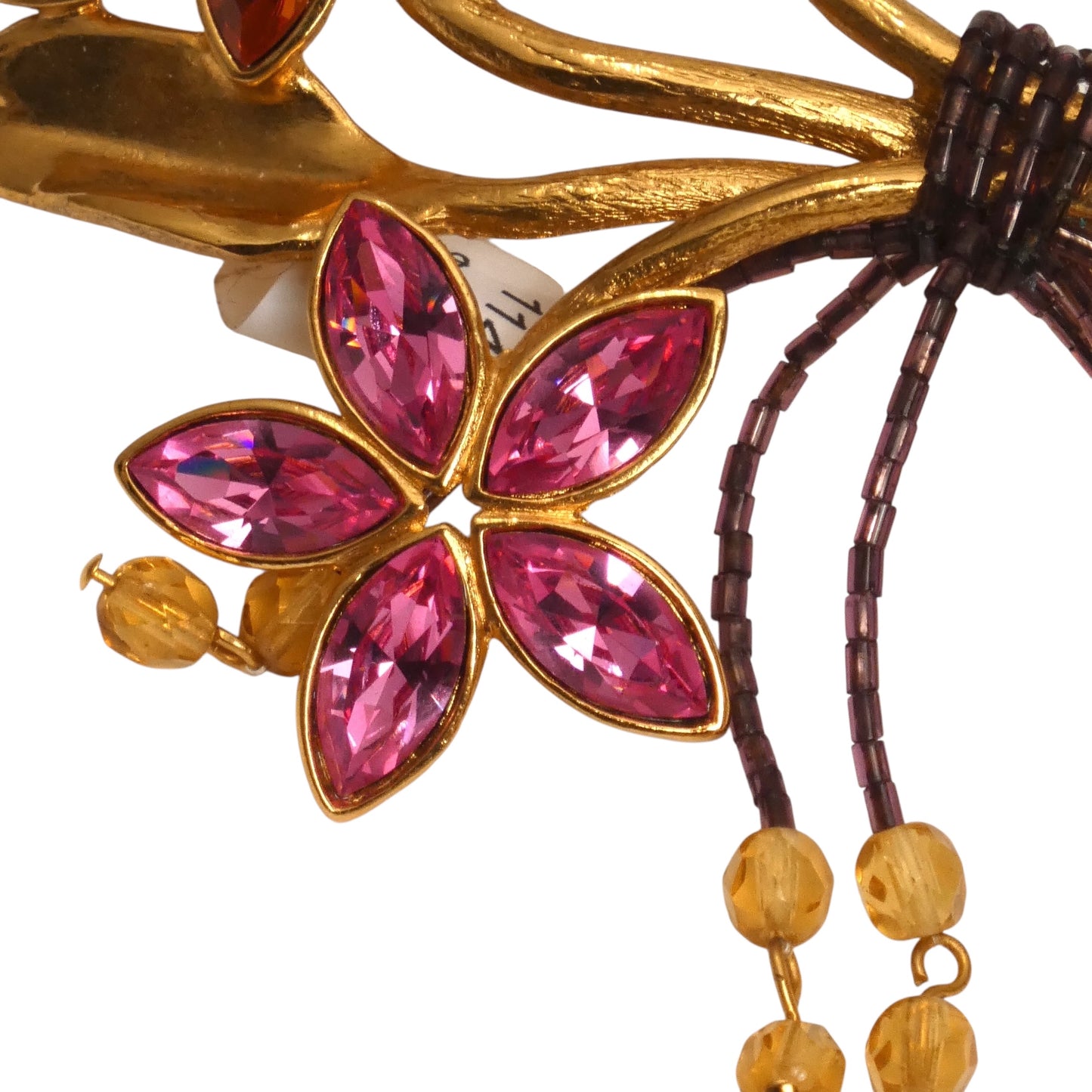 YVES SAINT LAURENT- 1980s Gold & PInk Rhinestone Bouquet Brooch
