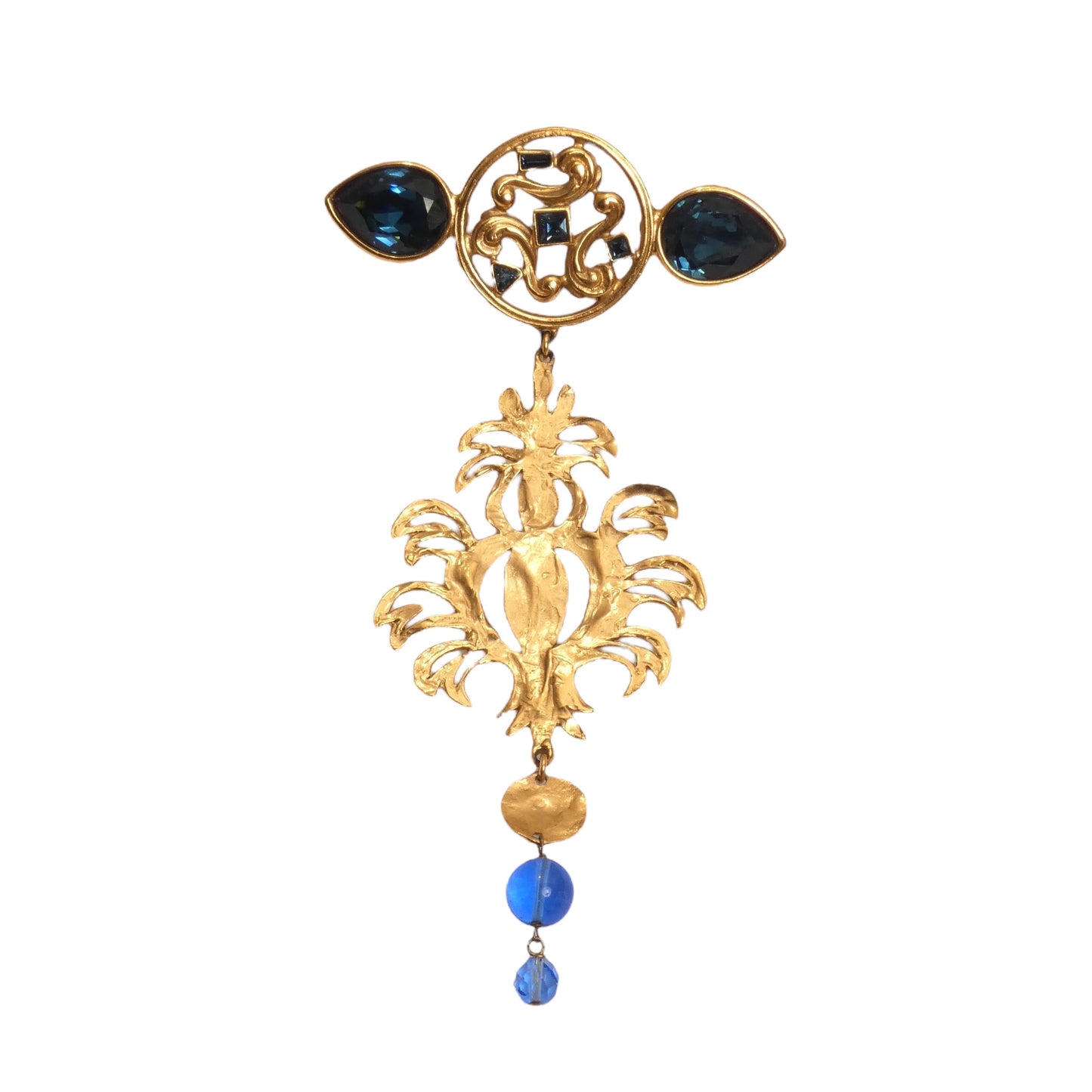 YVES SAINT LAURENT- 1980s Gold & Rhinestone Hinged Drop Brooch
