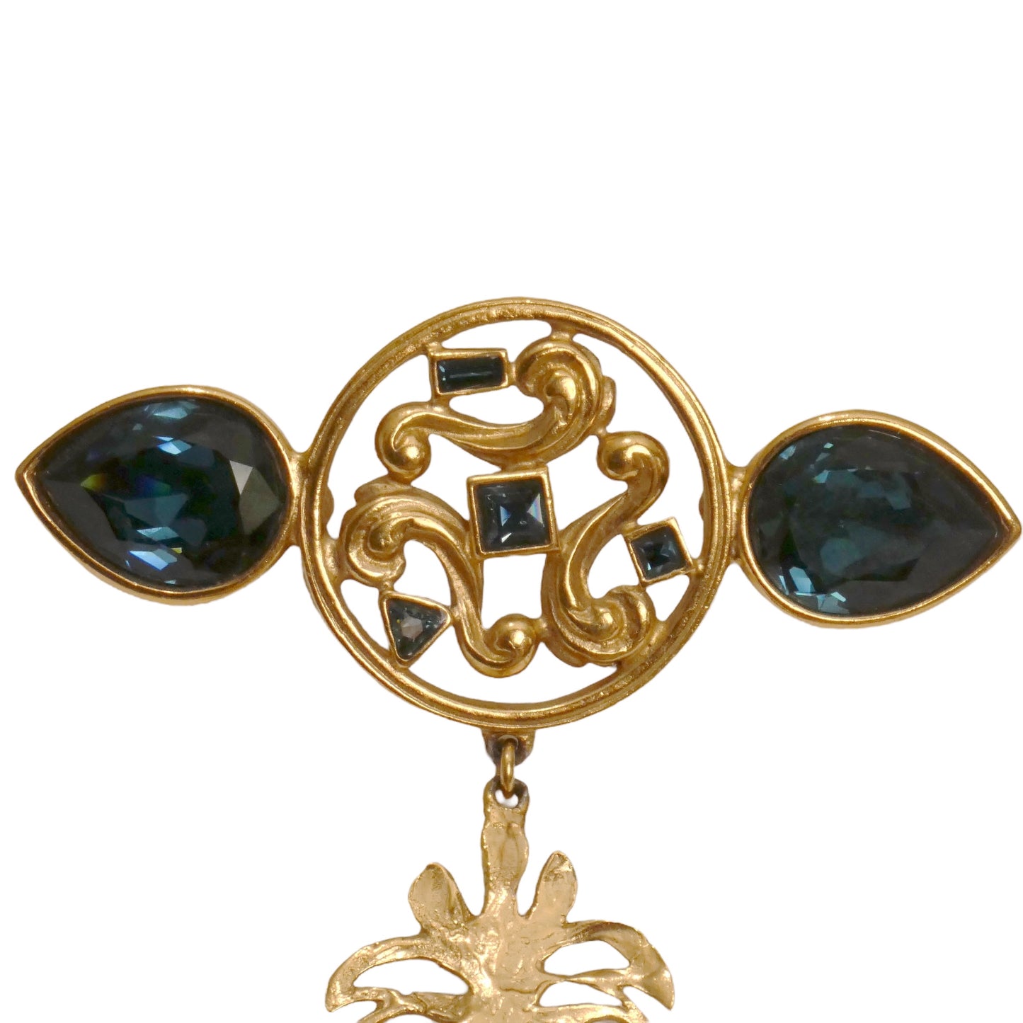 YVES SAINT LAURENT- 1980s Gold & Rhinestone Hinged Drop Brooch