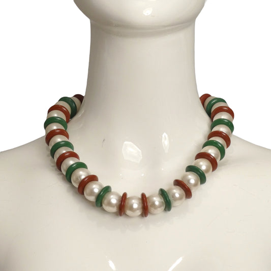 YVES SAINT LAURENT- c.1970 Pearl Bead & Disc Necklace