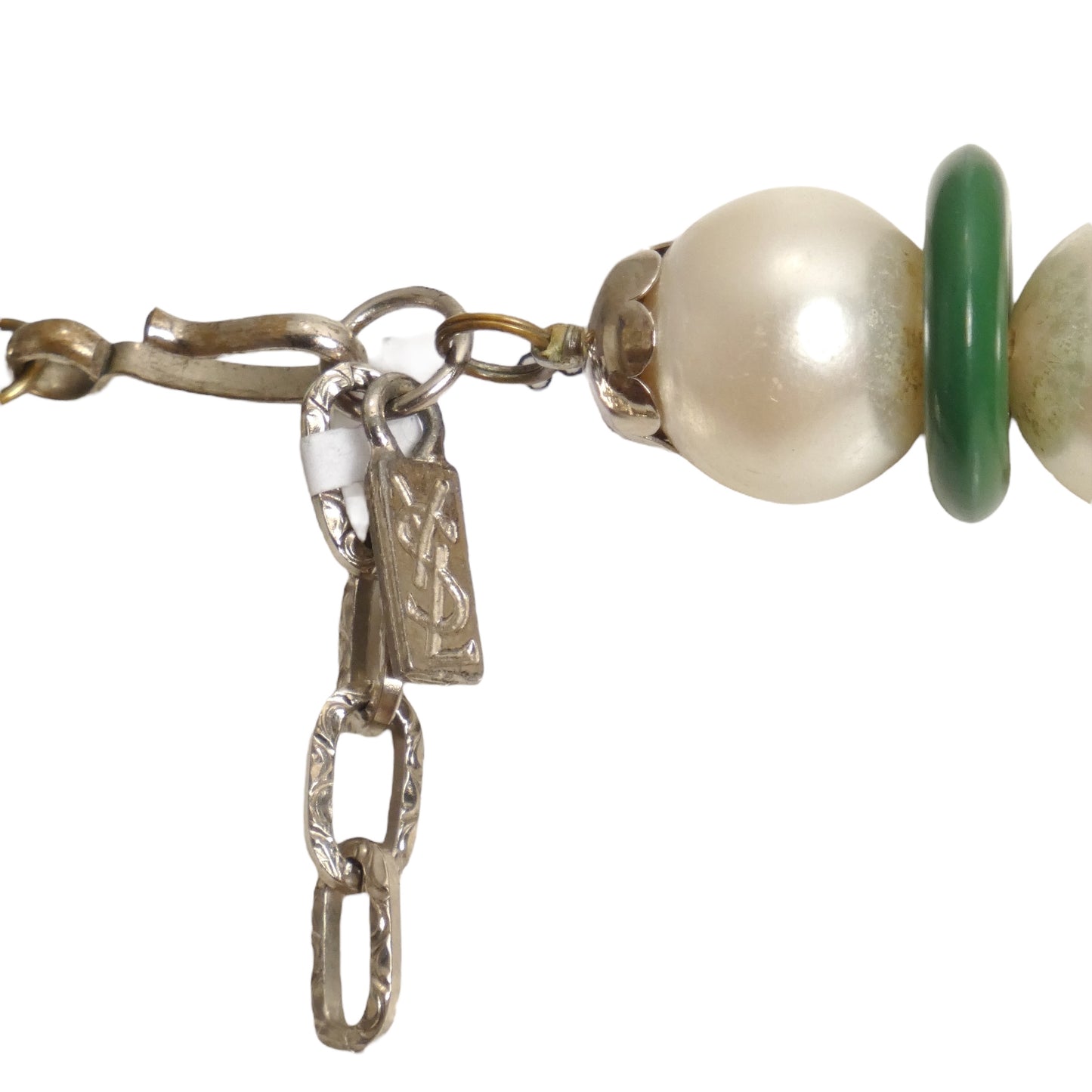 YVES SAINT LAURENT- c.1970 Pearl Bead & Disc Necklace