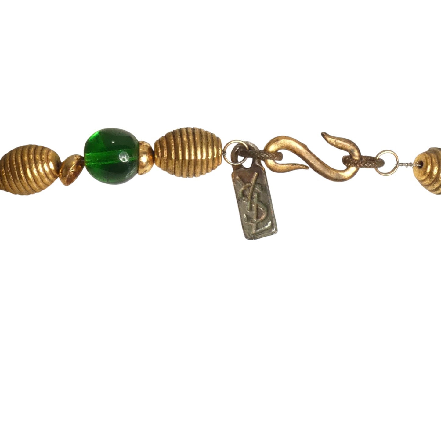 YVES SAINT LAURENT- 1970s Green & Natural Wood & Raffia Necklace
