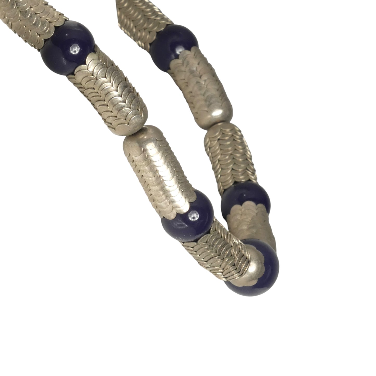YVES SAINT LAURENT- 1970s Blue Bead & Metal Fishscale Necklace