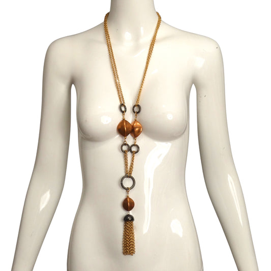 YVES SAINT LAURENT- 1980s Copper Bead, Ring & Tassel Necklace