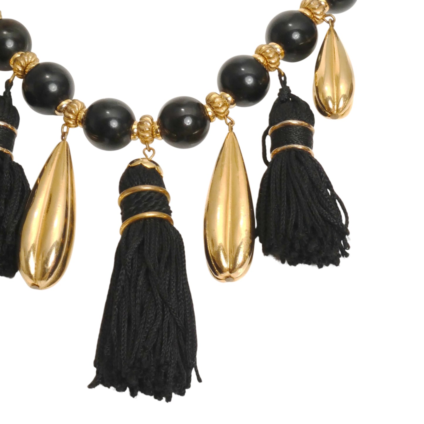 YVES SAINT LAURENT- Black & Gold Bead Tassle Necklace