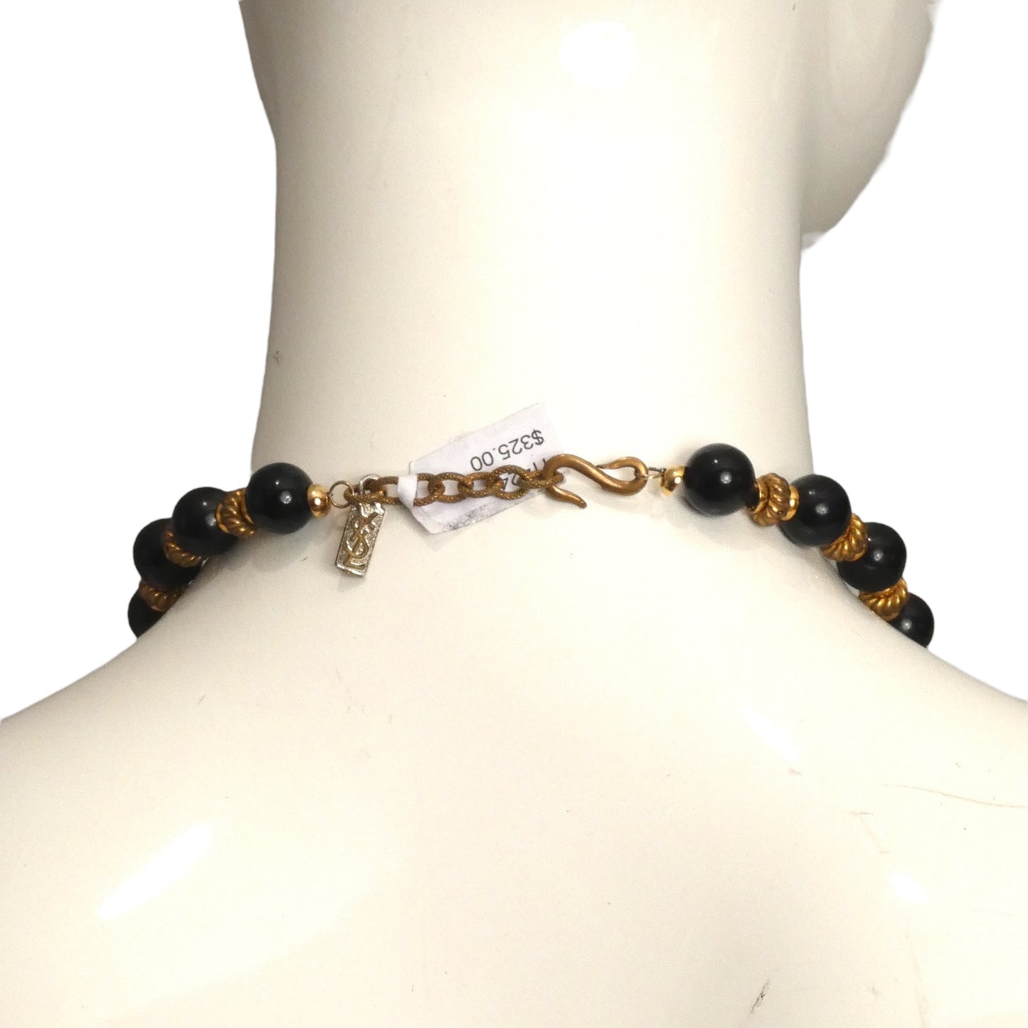 YVES SAINT LAURENT- Black & Gold Bead Tassle Necklace