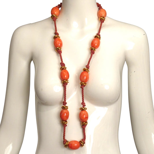 YVES SAINT LAURENT- 1980s Coral Rope Bead Necklace