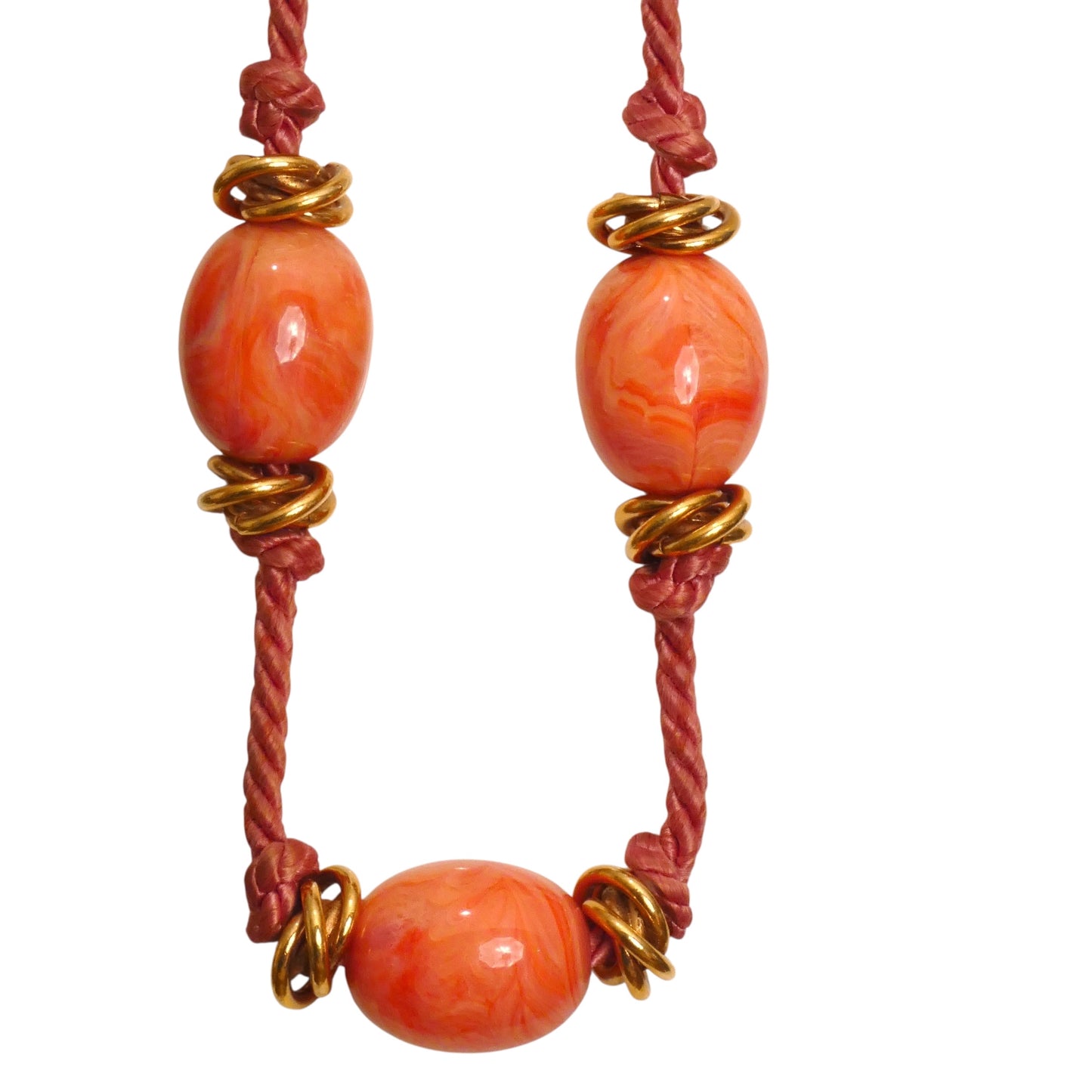 YVES SAINT LAURENT- 1980s Coral Rope Bead Necklace