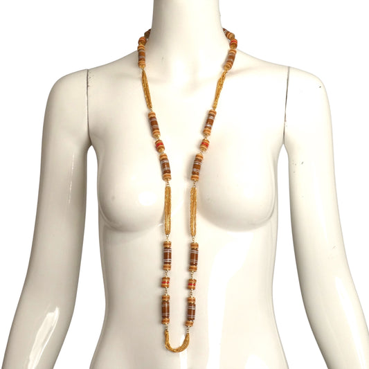 YVES SAINT LAURENT- 1970s Glass & Wood Bead Necklace