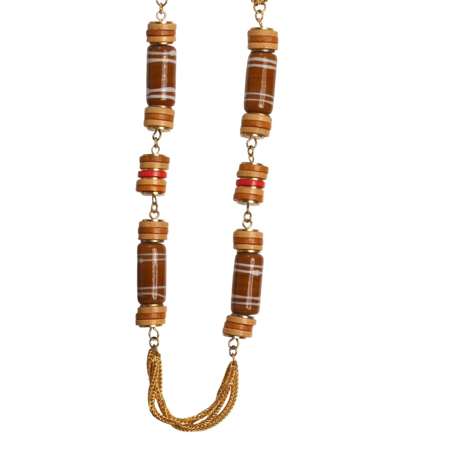 YVES SAINT LAURENT- 1970s Glass & Wood Bead Necklace
