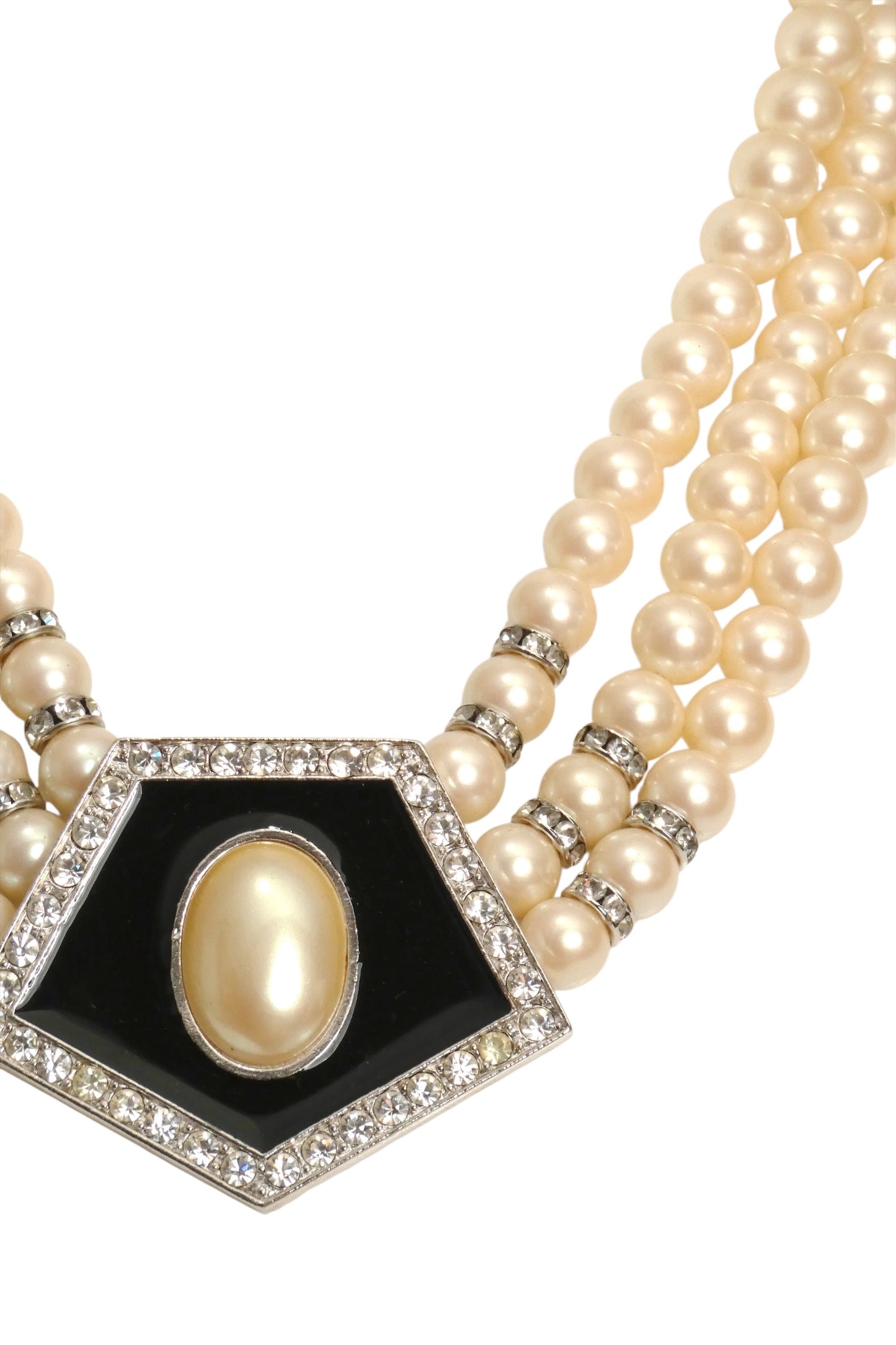 YVES SAINT LAURENT- Pearl & Enamel Rhinestone Medallion Necklace