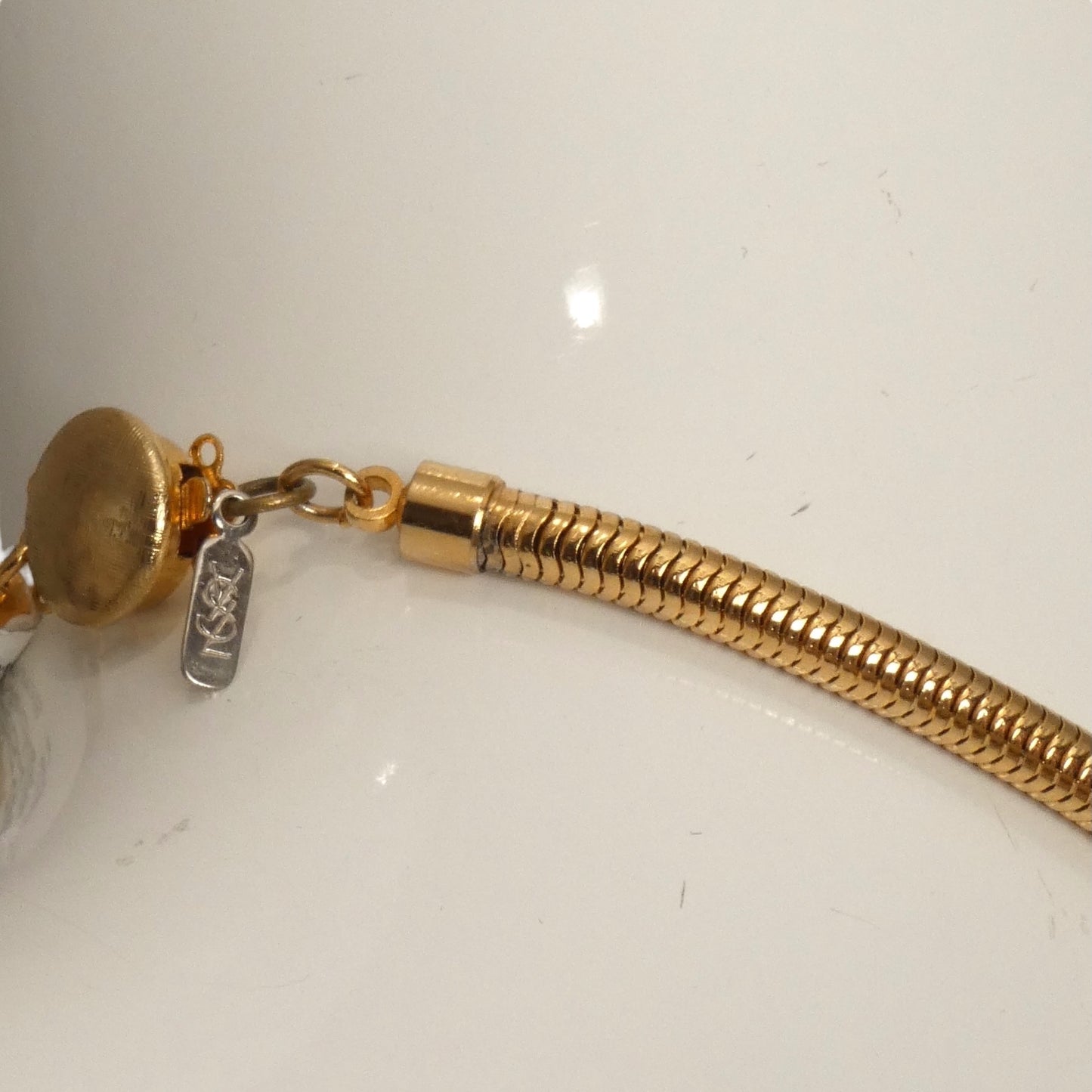 YVES SAINT LAURENT- 1980s Gold & White Orb Pendant Necklace