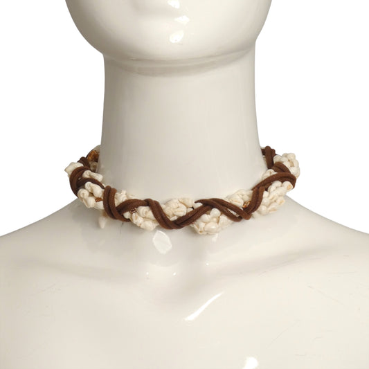 YVES SAINT LAURENT- 1960s Braided Leather & Shell Choker