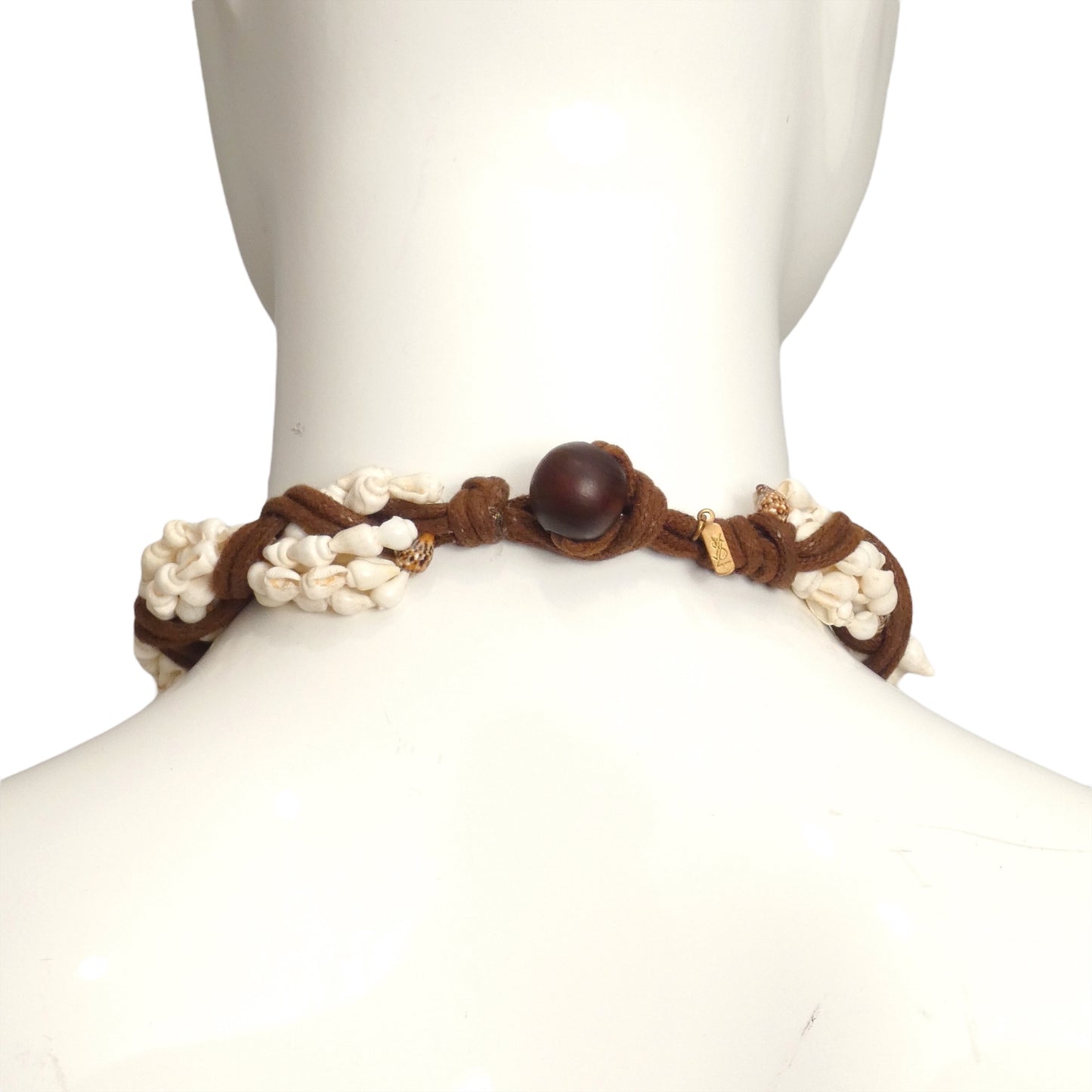 YVES SAINT LAURENT- 1960s Braided Leather & Shell Choker