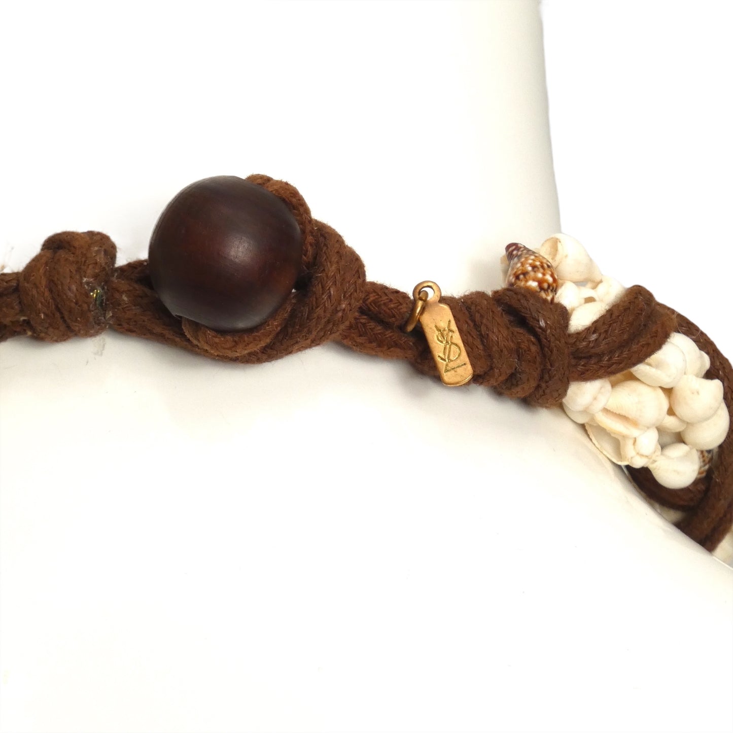 YVES SAINT LAURENT- 1960s Braided Leather & Shell Choker