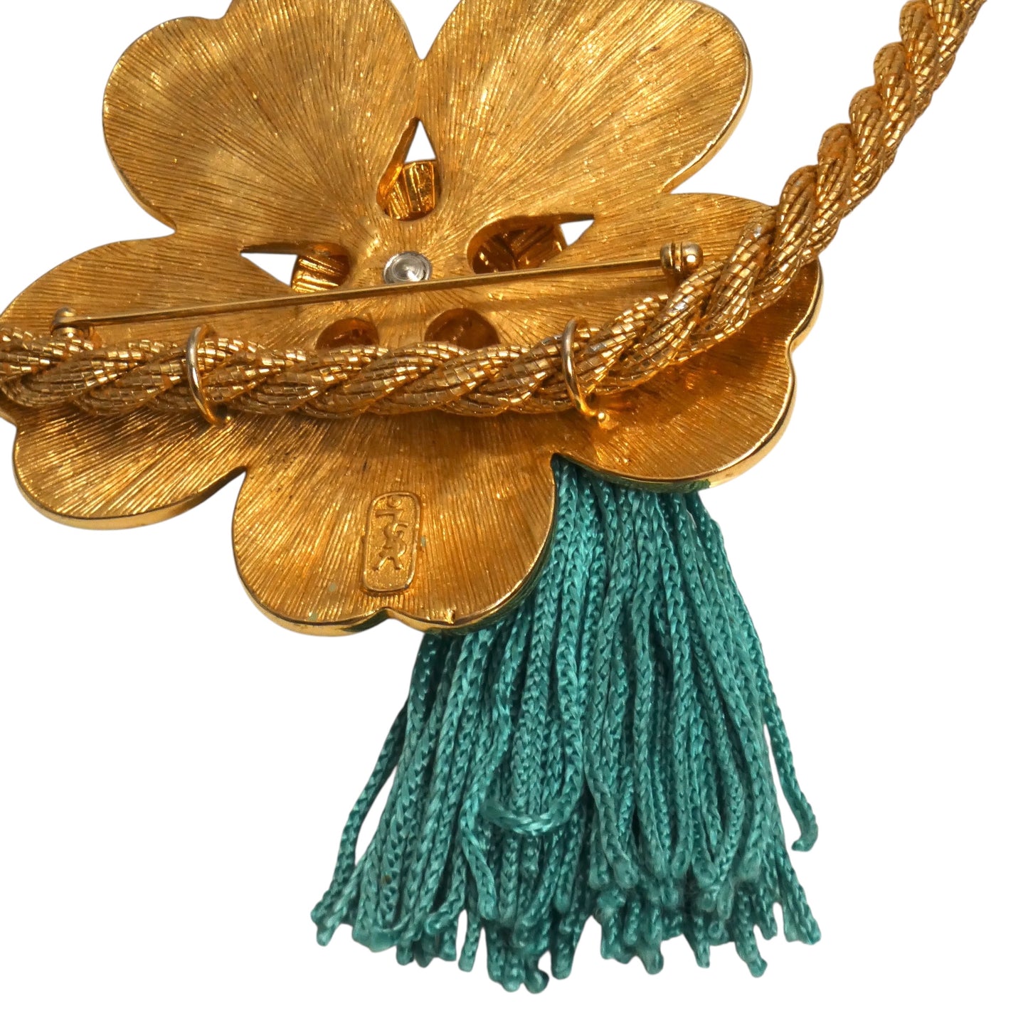 YVES SAINT LAURENT- Gold Rope & Enamel Flower Pendant Necklace/Brooch
