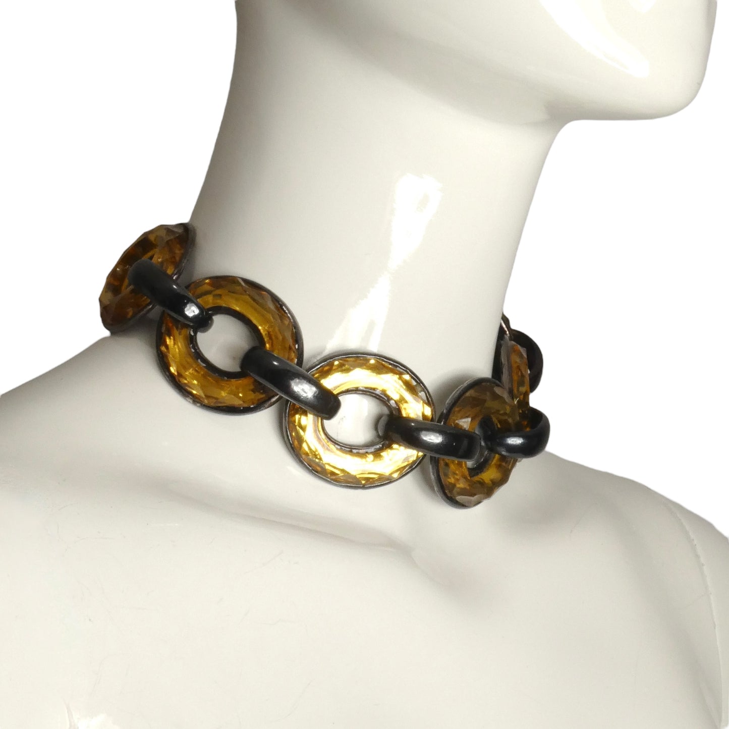 YVES SAINT LAURENT- Amber Acrylic & Metal Link Necklace