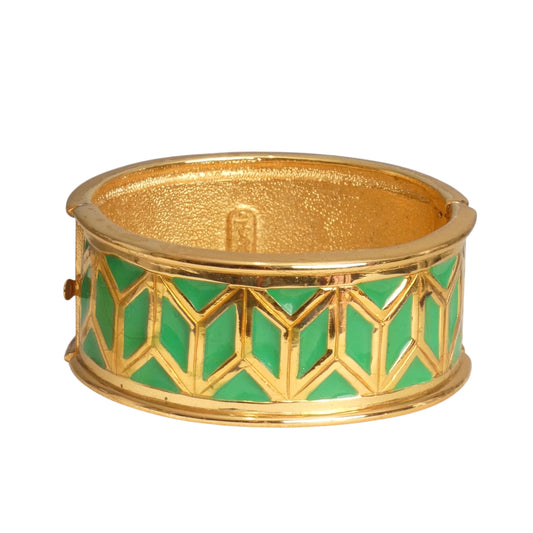 YVES SAINT LAURENT- 1980s Gold Metal & Green Enamel Bracelet