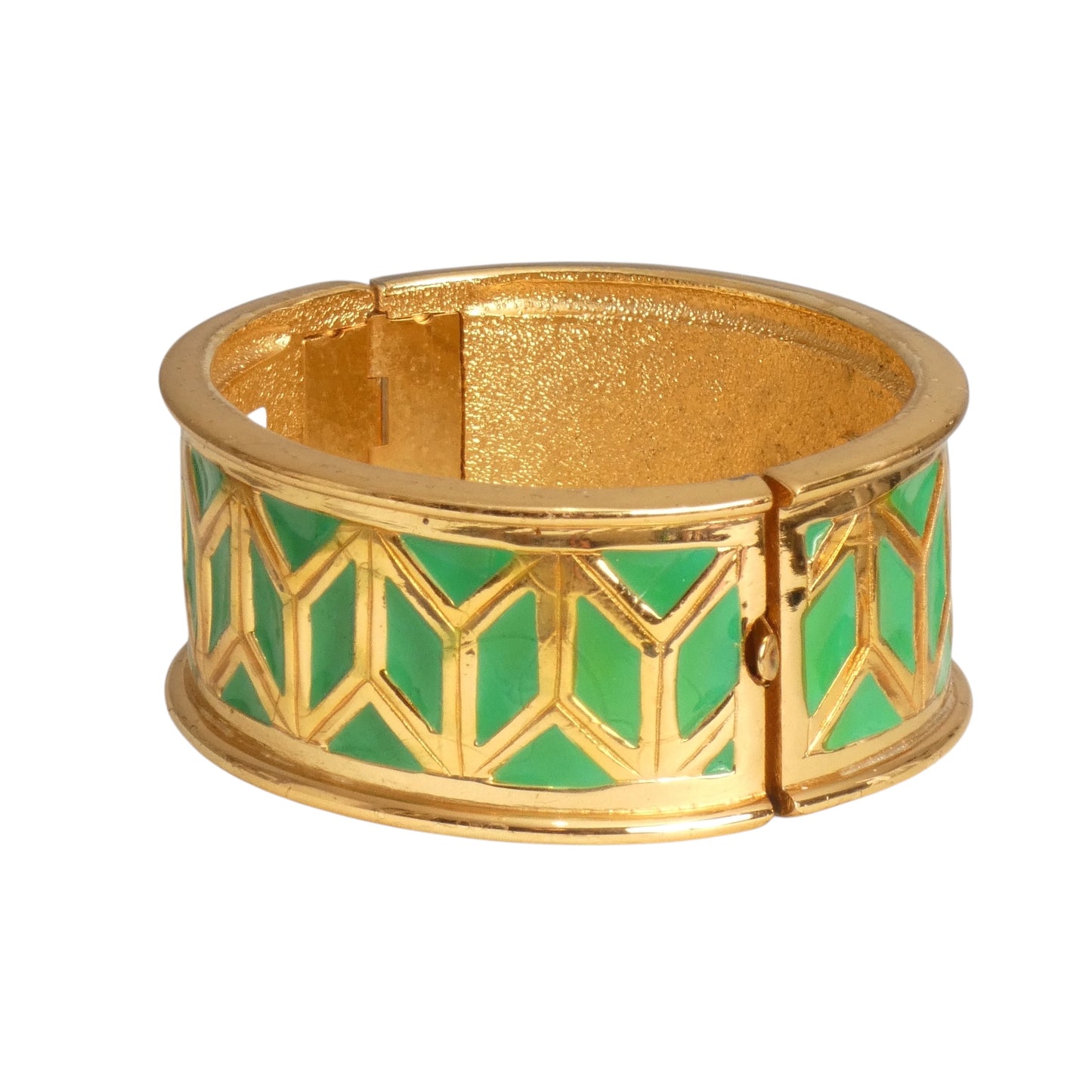 YVES SAINT LAURENT- 1980s Gold Metal & Green Enamel Bracelet