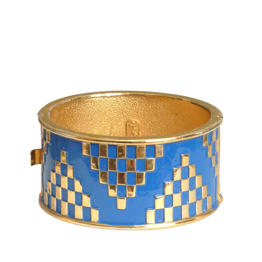 YVES SAINT LAURENT- 1980s Gold Metal & Blue Enamel Bracelet