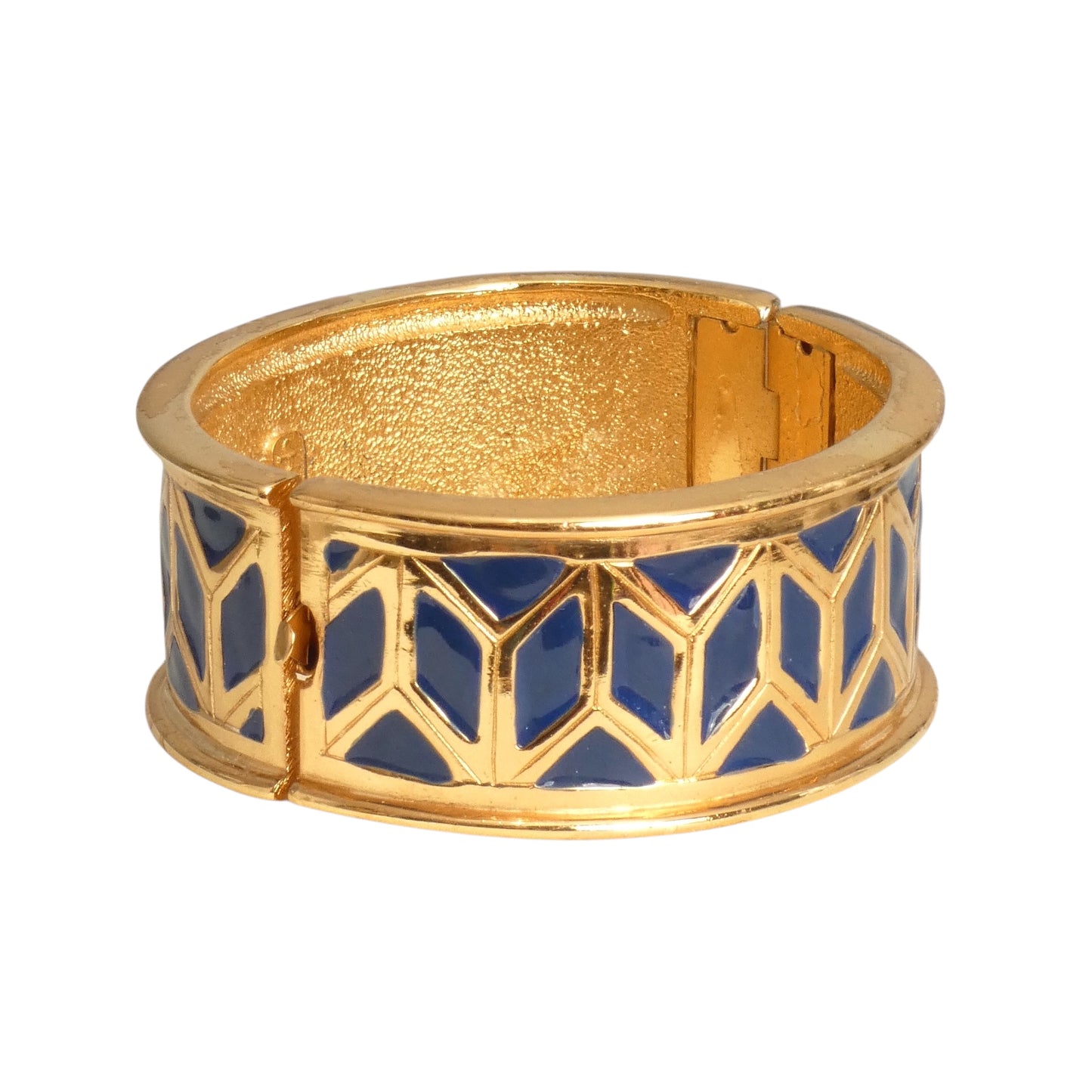YVES SAINT LAURENT- 1980s Gold Metal & Navy Enamel Bracelet