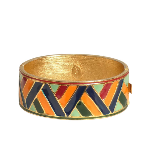 YVES SAINT LAURENT- 1970s Gold Metal & Multi Color Enamel Bracelet