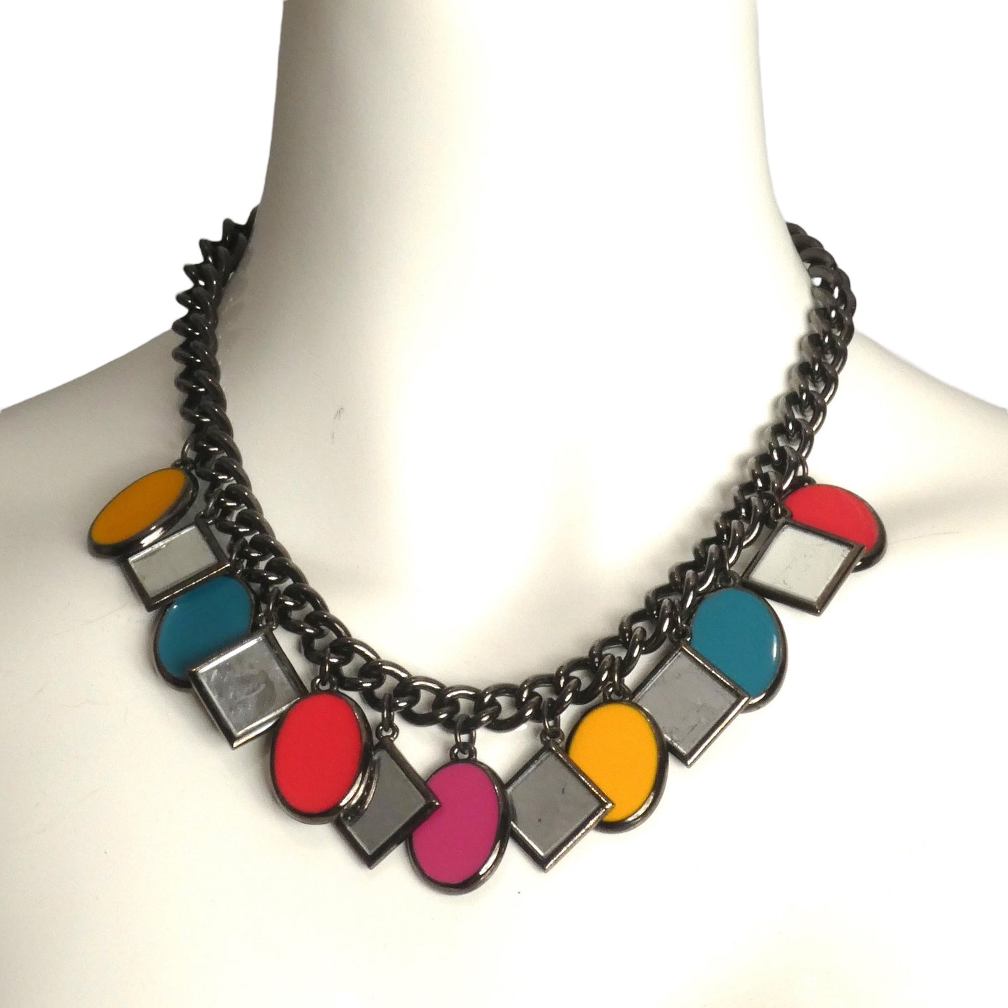 YVES SAINT LAURENT- 1980s Mirror & Multi Color Enamel Necklace