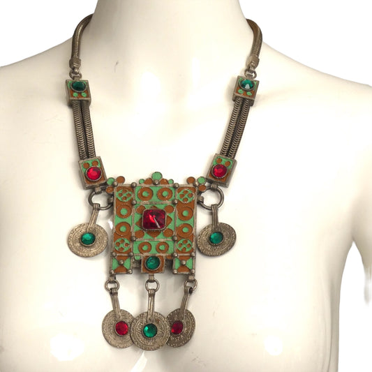 YVES SAINT LAURENT- c.1970 Rare Ethnic Style Enamel Necklace