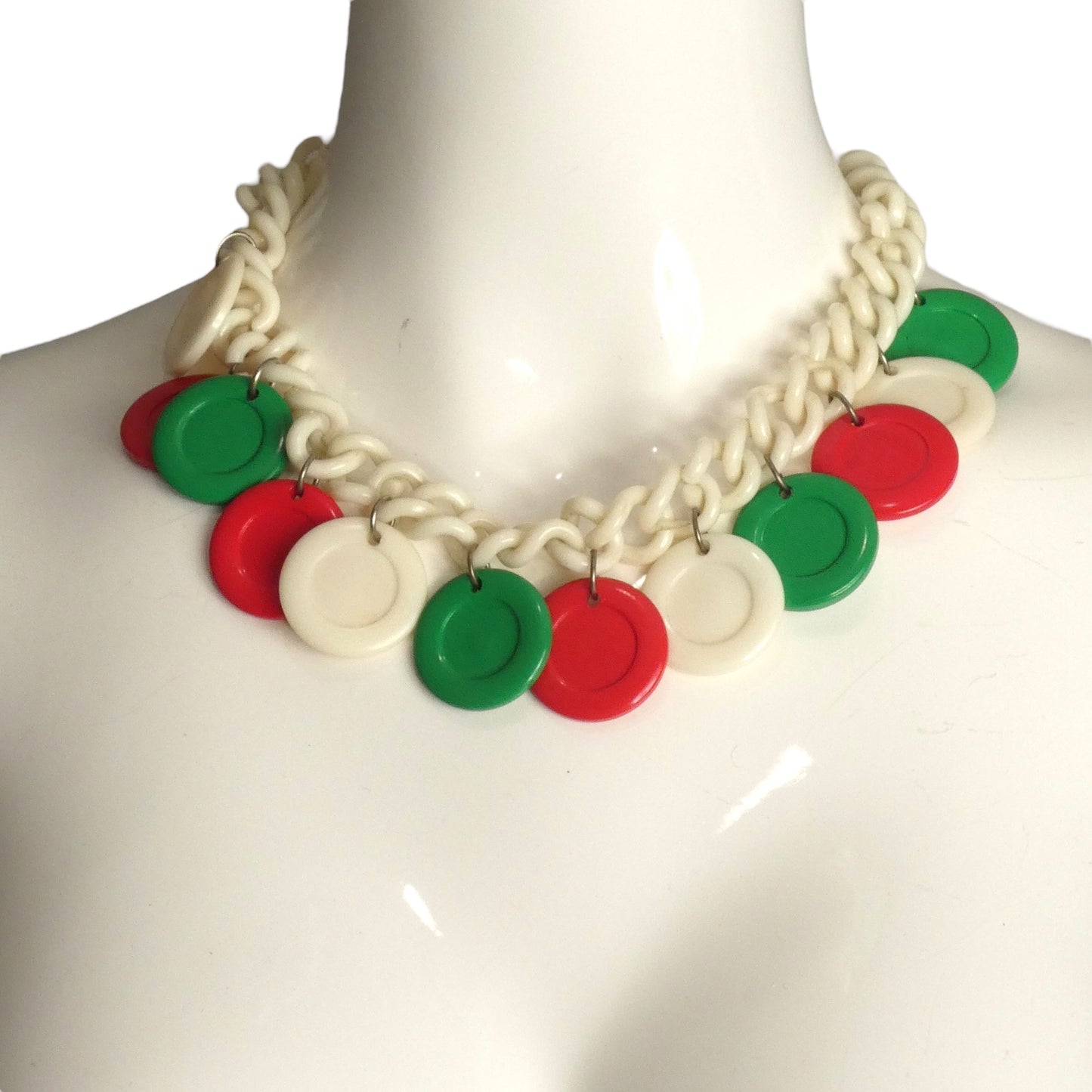 YVES SAINT LAURENT- 1970s Multi Color Plastic Poker Chip Link Necklace
