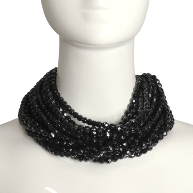 YVES SAINT LAURENT- 1980s Black Crystal Multi Strand Necklace