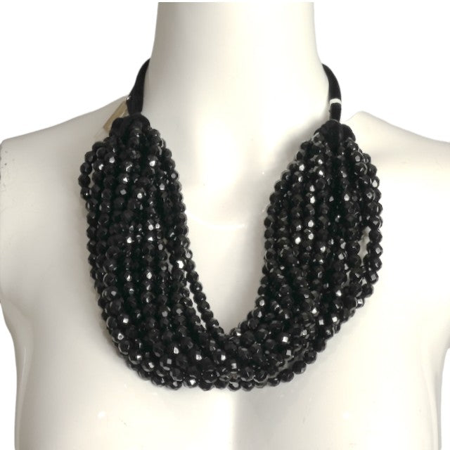 YVES SAINT LAURENT- 1980s Black Crystal Multi Strand Necklace