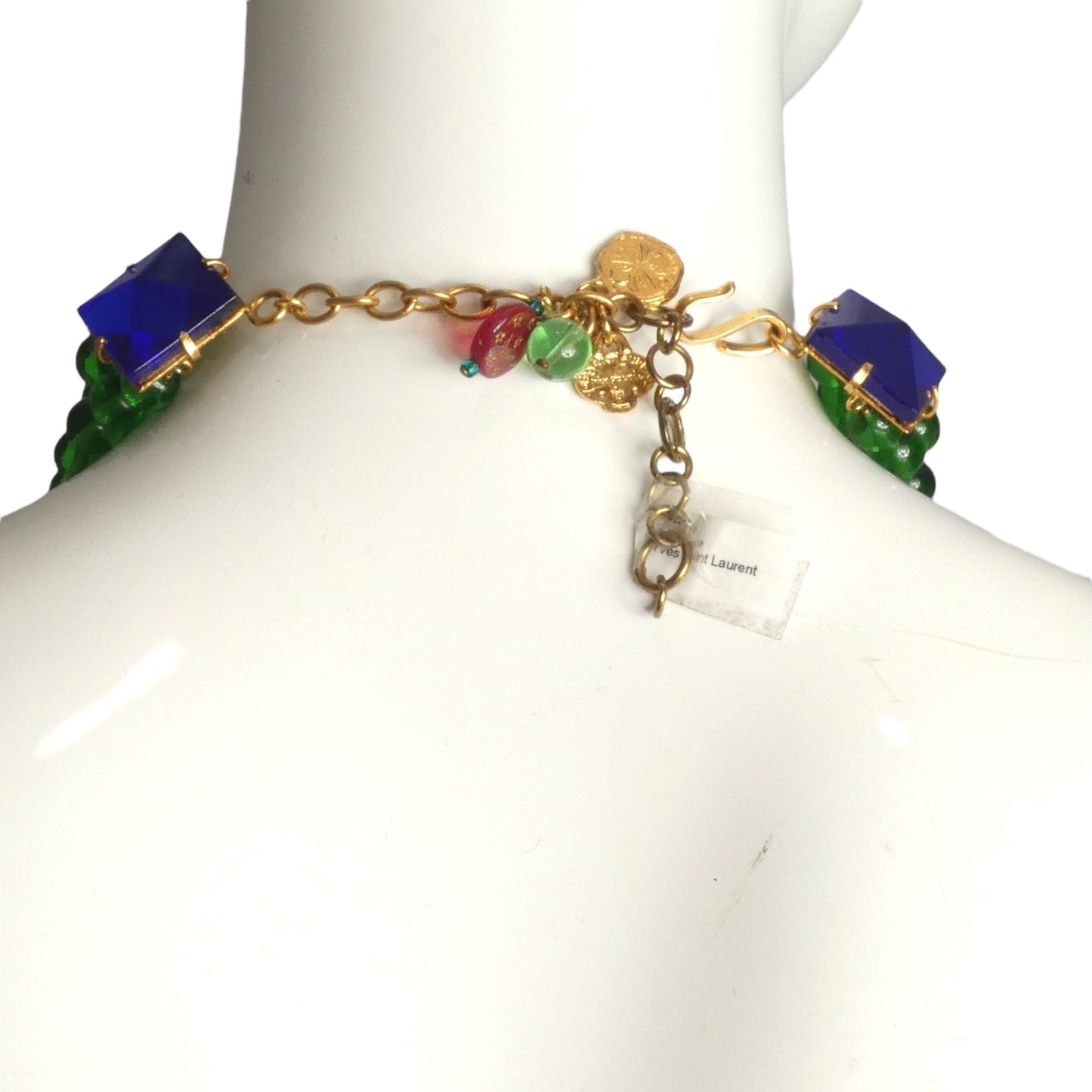 YVES SSAINT LAURENT- 1980s 5-Strand Blue & Green Glass Bead Bib Necklace