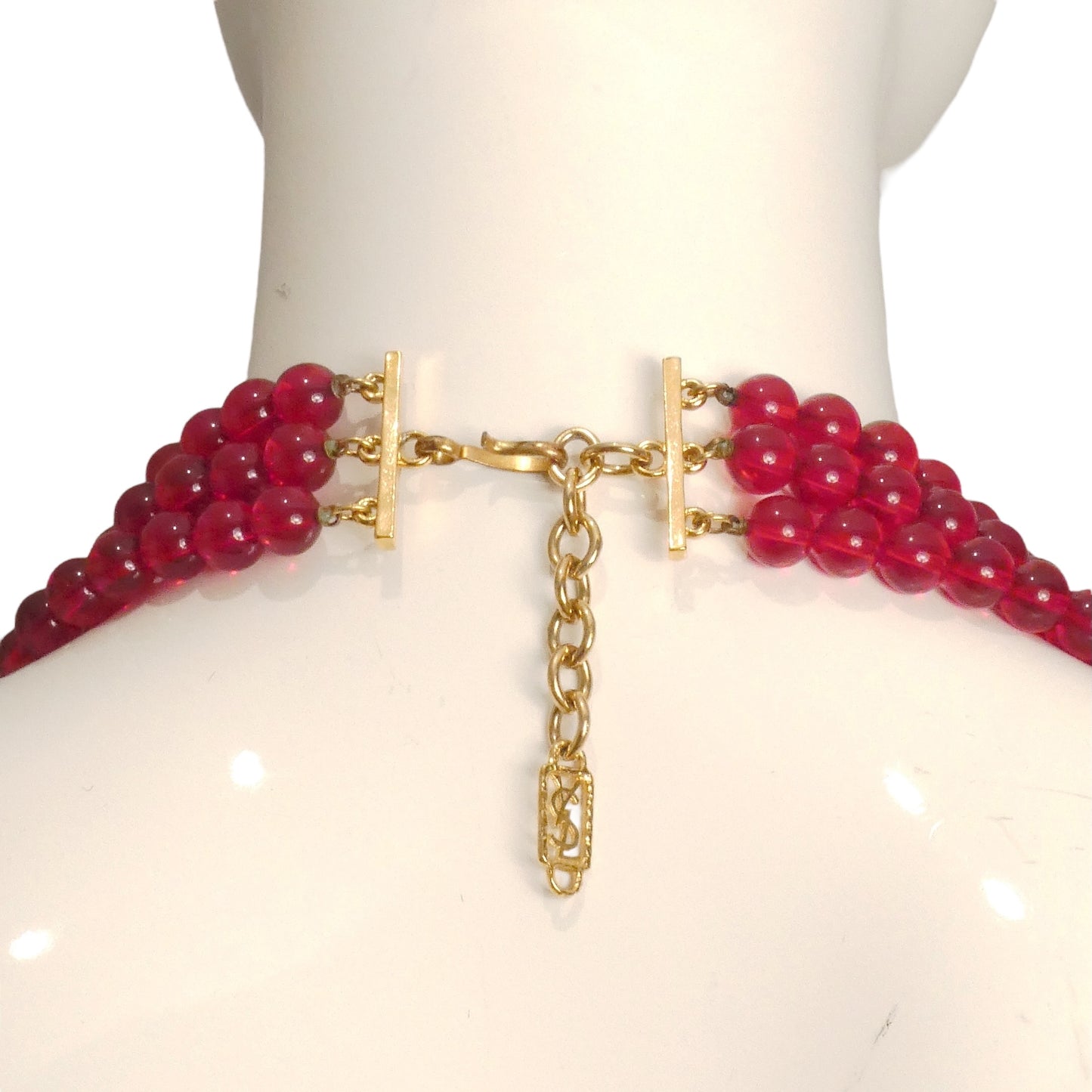 YVES SAINT LAURENT- 1980s 3-Strand Red Bead Medallion Necklace
