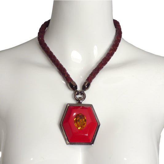 YVES SAINT LAURENT- Braided Leather Pendant Necklace