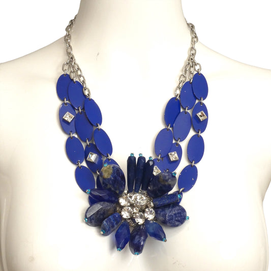 YVES SAINT LAURENT- 1980s Blue Lapis Flower & Rhinestone Necklace