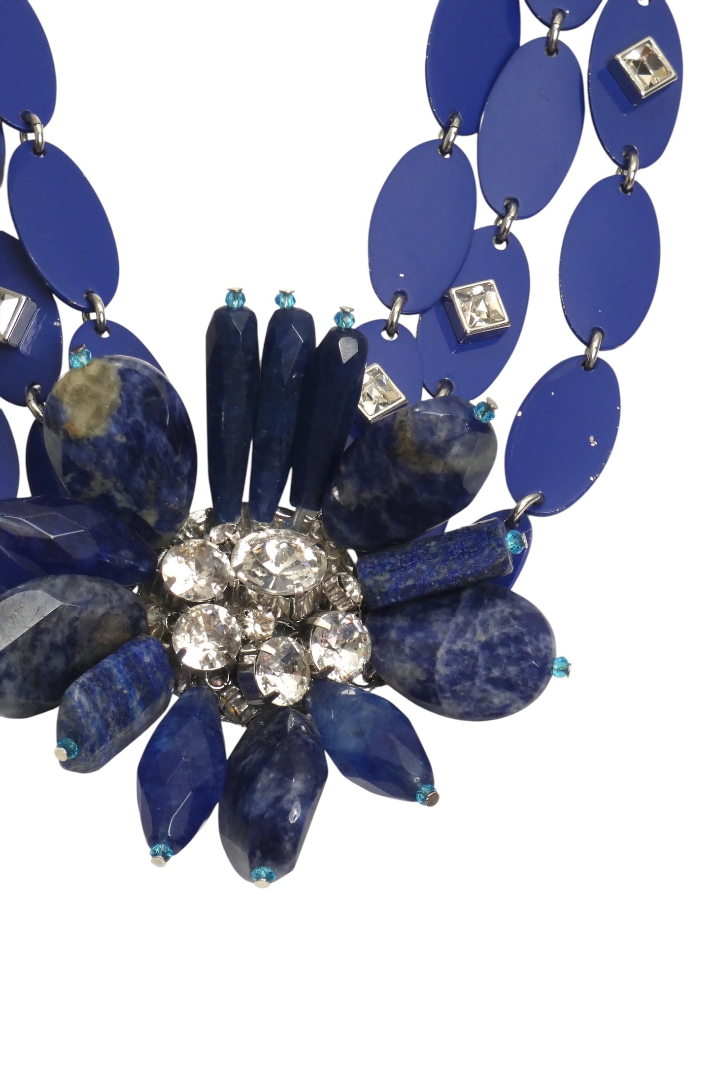 YVES SAINT LAURENT- 1980s Blue Lapis Flower & Rhinestone Necklace