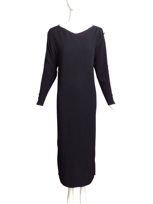 YVES SAINT LAURENT- 1980s Black Crepe Maxi Dress, Size-8