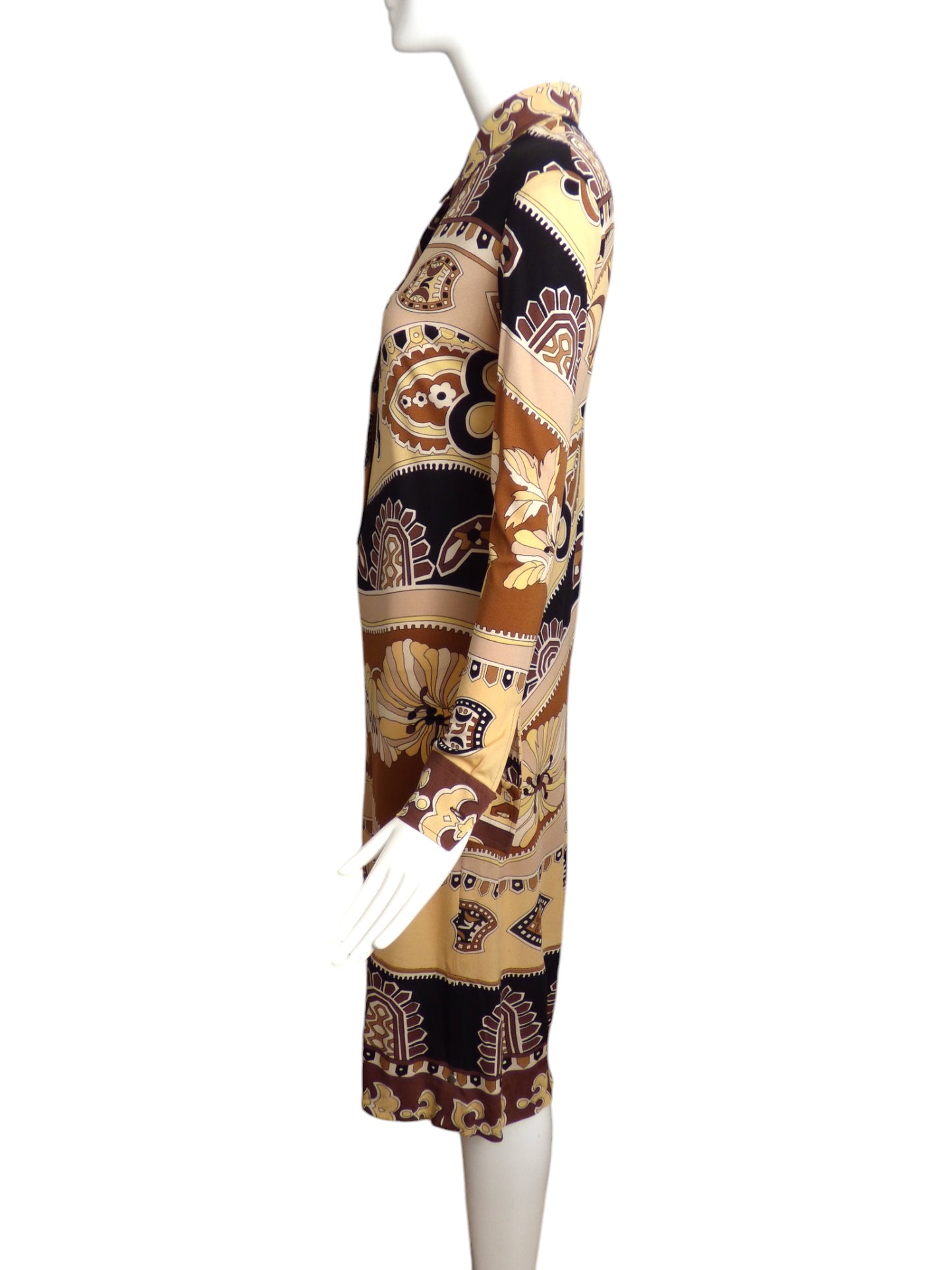 LEONARD-1970s Printed Silk Knit Dress, Size-4
