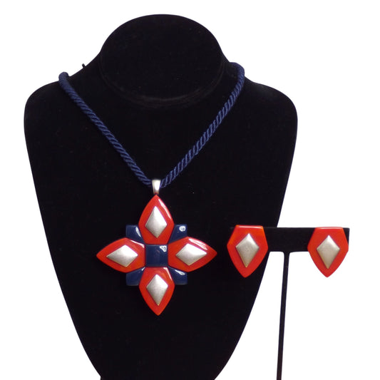 YVES SAINT LAURENT- c.1980 Resin Medallion Necklace & Earrings