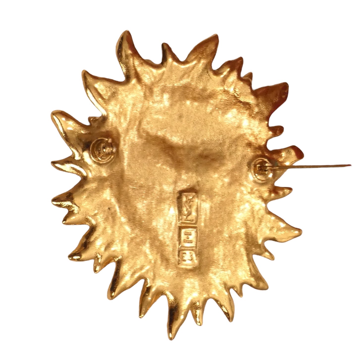 YVES SAINT LAURENT- 1980s Gilt Sculpted Sun Brooch