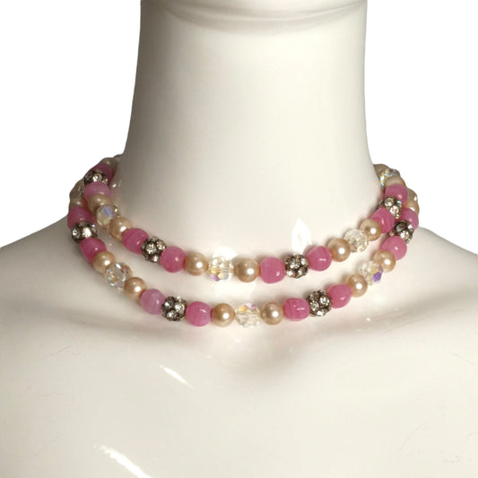 DeLillo- 1960s Multi Color Rhinestone & Bead Necklace