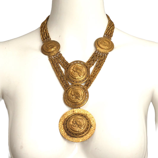 ROGER SCEMAMA-Brass Medallion & Chain Necklace