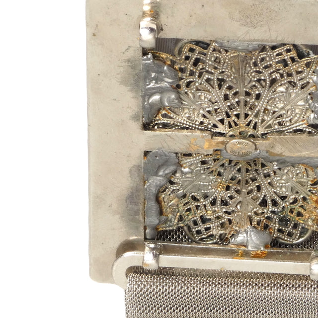 WILLIAM DELILLO- 1970s Adjustable Silver Mesh Jeweled Buckle Belt