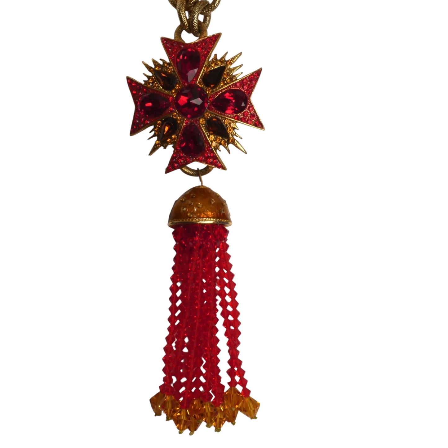 JAY FEINBERG- 1980s Red Rhinestone & Gold Link Necklace