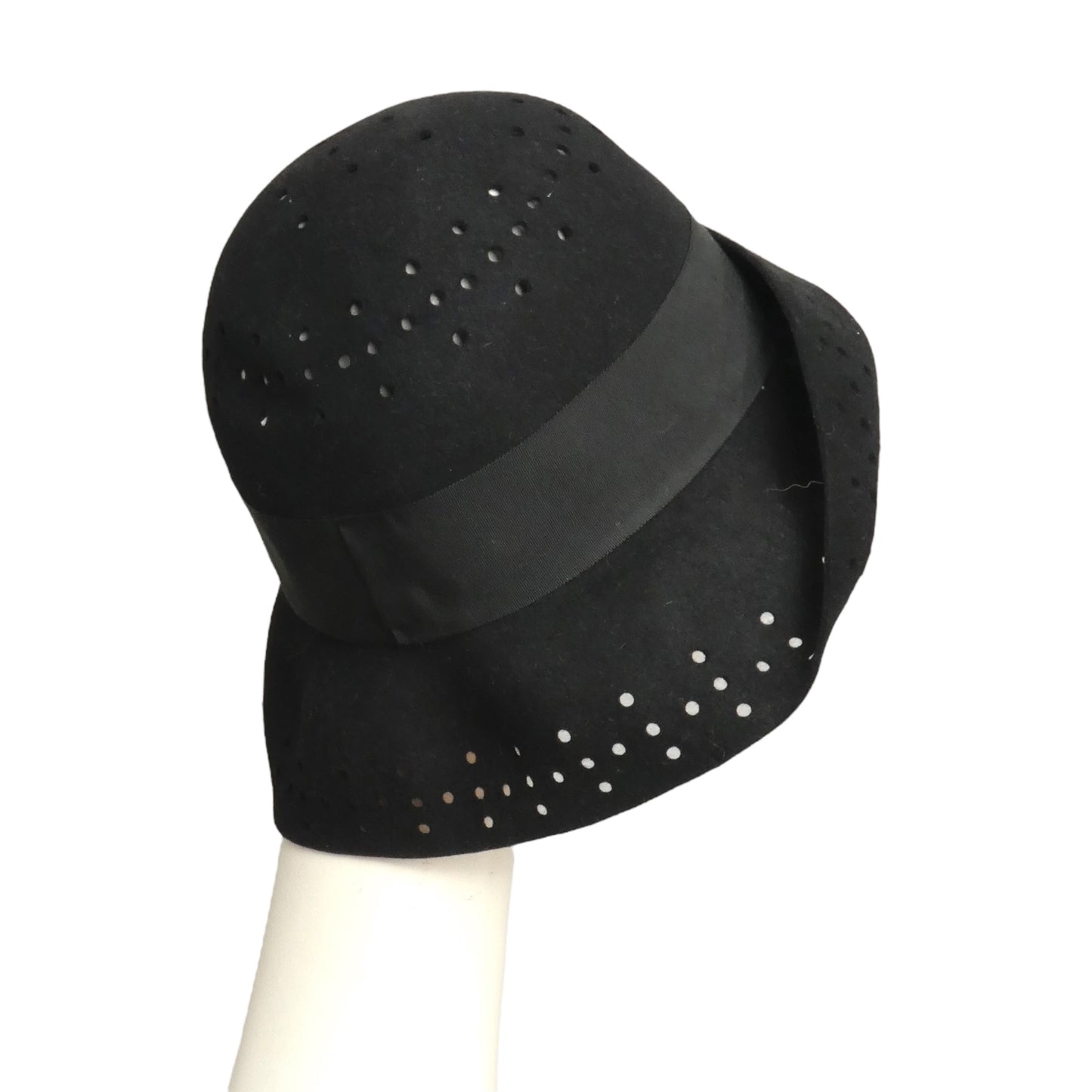 YVES SAINT LAURENT- 1970s Black Cutwork Wool Felt Hat