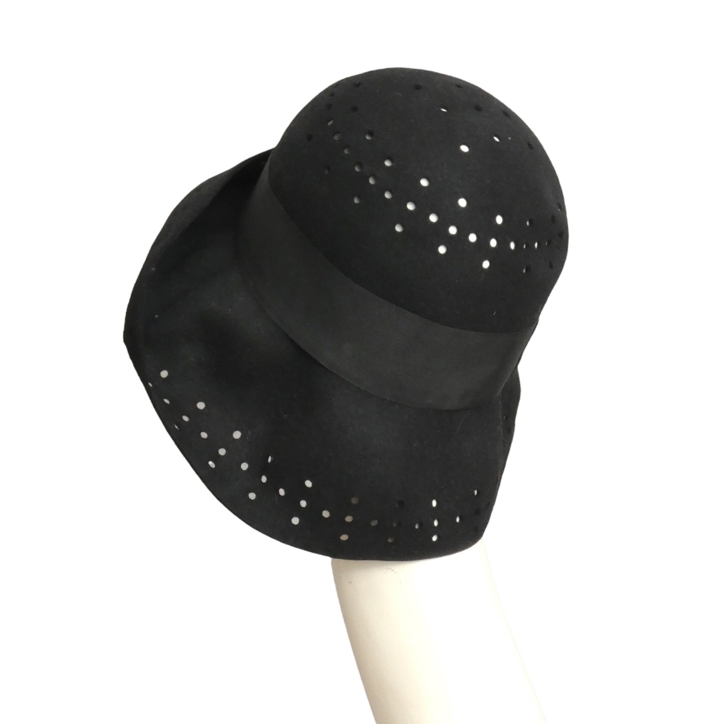 YVES SAINT LAURENT- 1970s Black Cutwork Wool Felt Hat